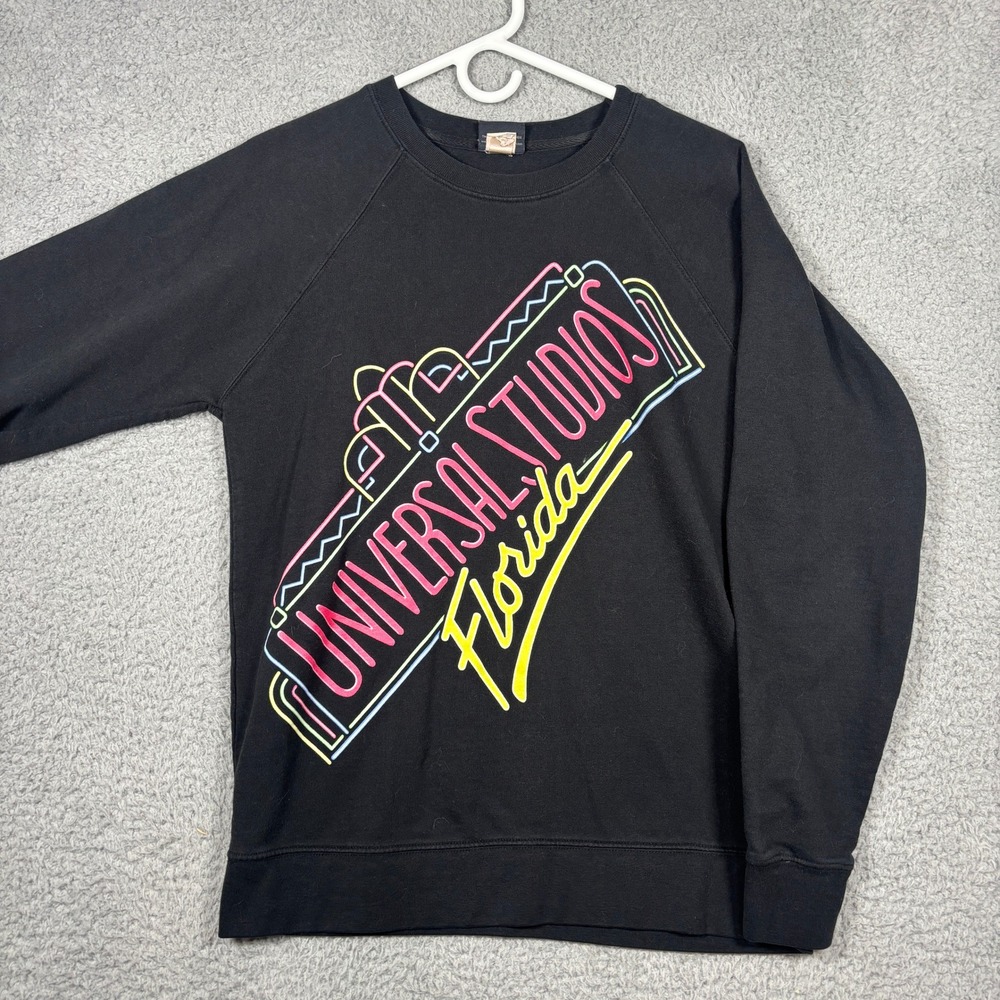 Universal Studios Sweatshirt Women M Black Florida Neon Graphic Raglan Pullover